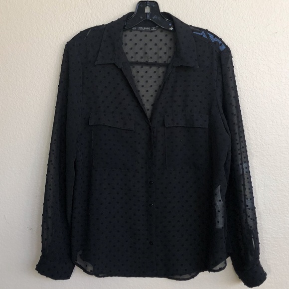 Zara Tops - Zara Basic Sheer Polka Dot Blouse